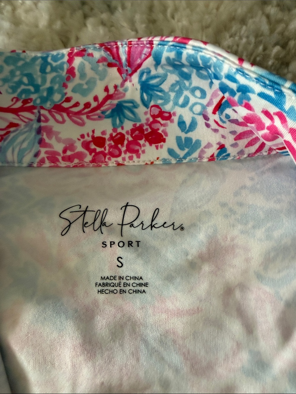 Floral Pink & Blue Button-Up performance Women's Top with white t shirt - Picture 3 of 4